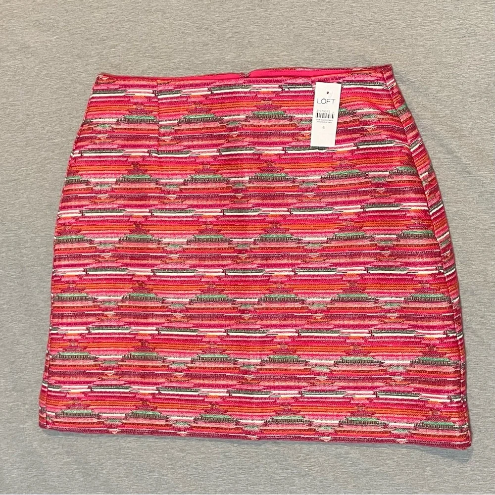 LOFT Ikat Jacquard Mini Skirt Peppermint Pink Womens Size 6 NWT Preppy Textured - Picture 3 of 11